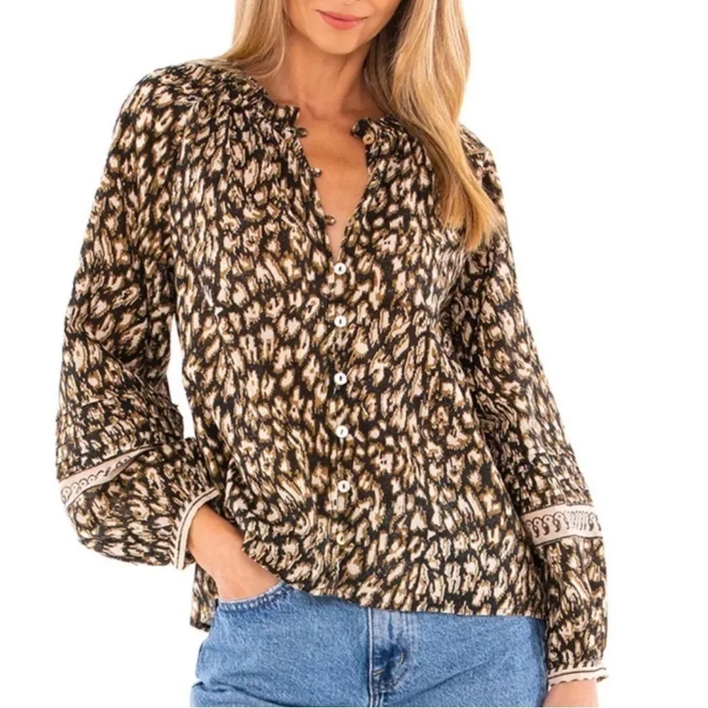 Cleobella Alicia Blouse in Black Leop - Picture 2 of 9